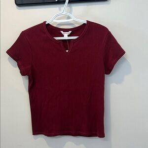Joe Fresh Burgundy Ribbed Short Sleeve Top